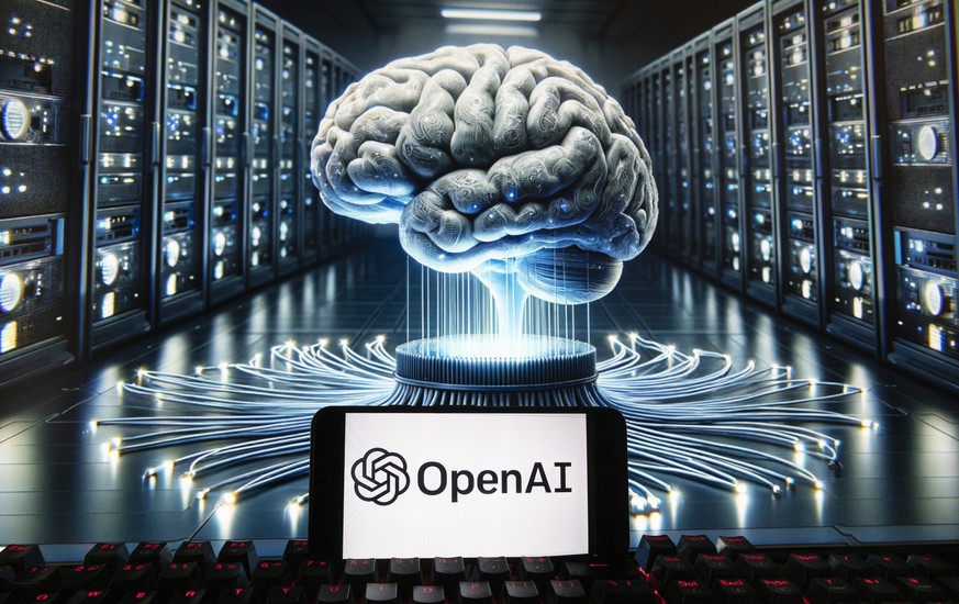 FILE - The OpenAI logo is seen displayed on a cell phone with an image on a computer monitor generated by ChatGPT&#039;s Dall-E text-to-image model, Dec. 8, 2023, in Boston. ChatGPT maker OpenAI has o ...