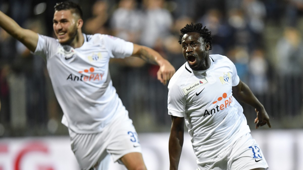 Zuerichs Pa Modou bejubelt sein Treffer zum 1-2, im 1/16-Finalspiel des Schweizercup zwischen dem FC Wil und dem FC Zuerich, am Samstag, 14. September 2019, in Wil. (KEYSTONE/Gian Ehrenzeller)