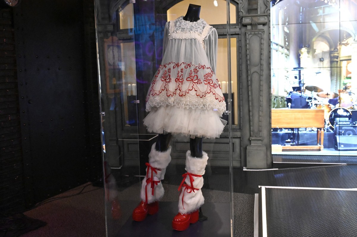 CLEVELAND, OHIO - JUNE 14: An outfit worn by Billie Eilish during the December 11, 2021 episode of Saturday Night Live is displayed as part of the SNL: Ladies &amp; Gentlemen 50 Years of Music exhi ...