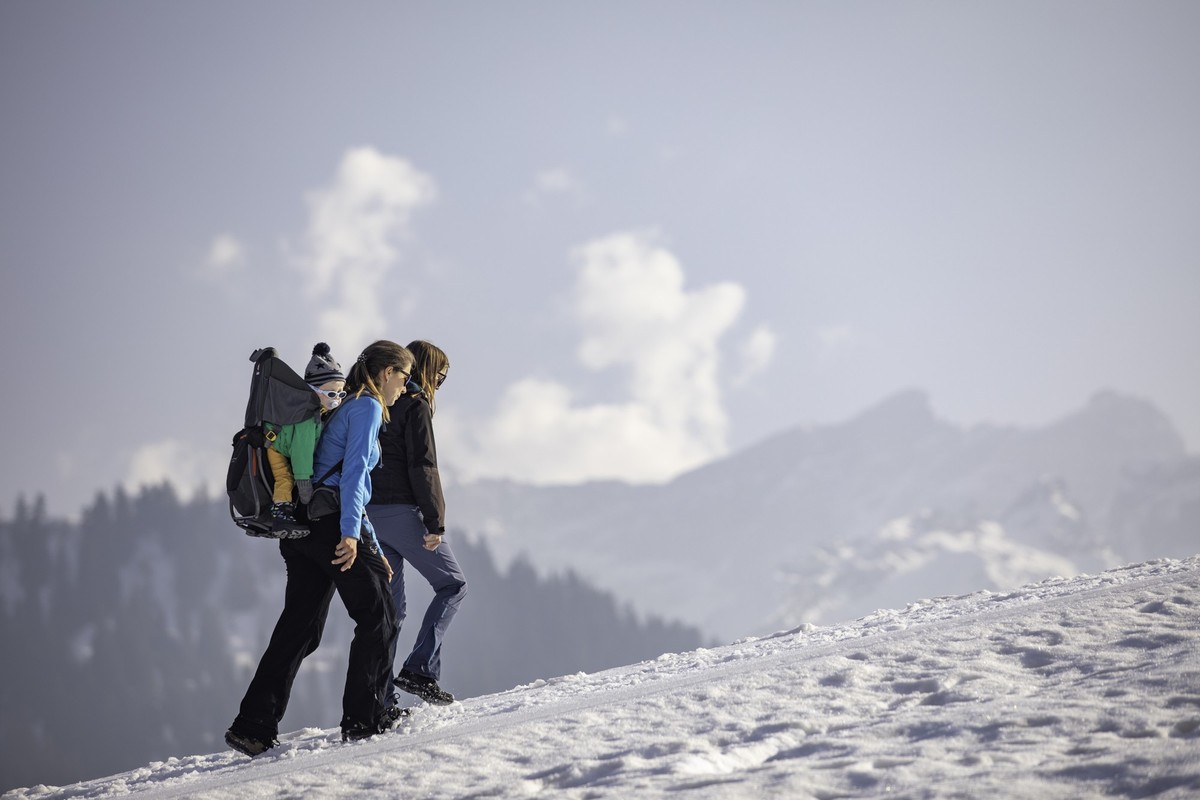 Randonnee hivernale en famille sur les chemins entre Solalex et Frience