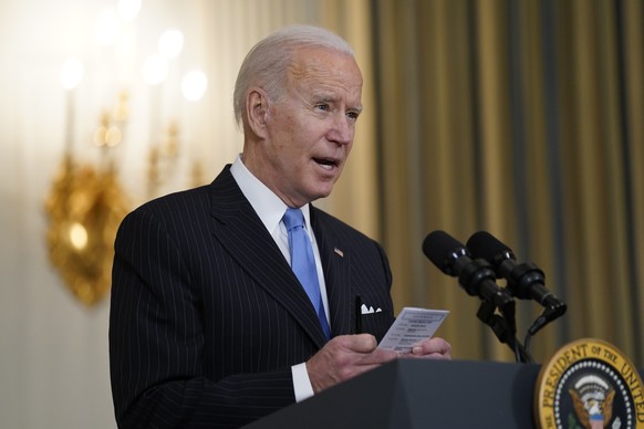 President Joe Biden speaks about efforts to combat COVID-19, in the State Dining Room of the White House, Tuesday, March 2, 2021, in Washington. (AP Photo/Evan Vucci)
Joe Biden