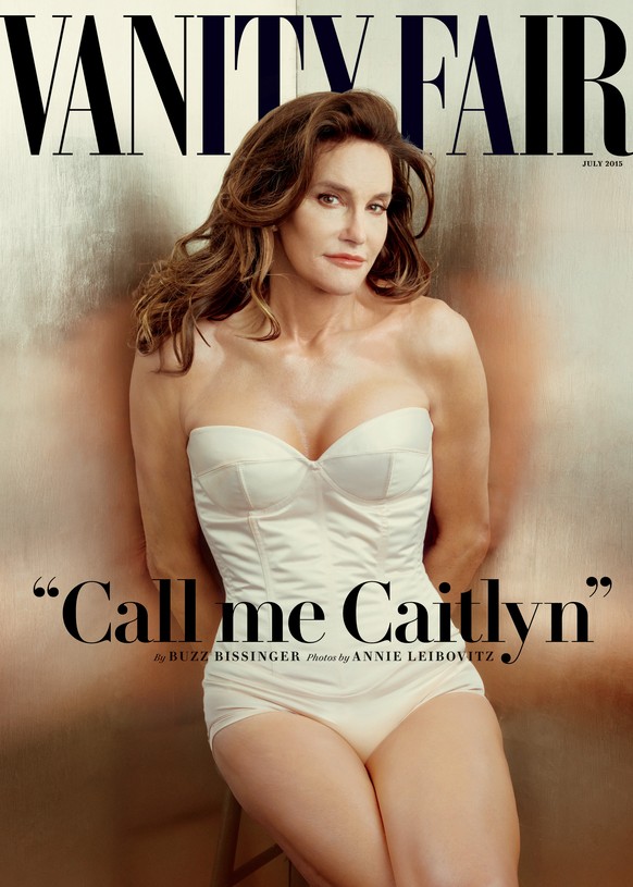 This photo taken by Annie Leibovitz exclusively for Vanity Fair shows the cover of the magazine&#039;s July 2015 issue featuring Bruce Jenner debuting as a transgender woman named Caitlyn Jenner. (Ann ...