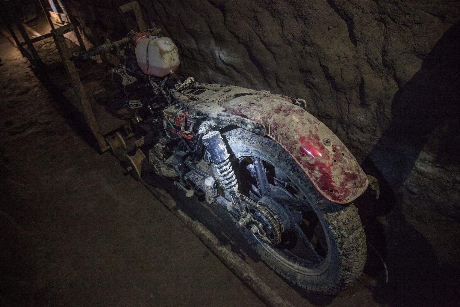 ALMOLOYA, MEXICO - JULY 16: Inside view of the tunnel inside the house where used by Joaquin &#039;El Chapo&#039; Guzman to escape from the Maximum Security Prison of El Altiplano last Sunday, in Almo ...