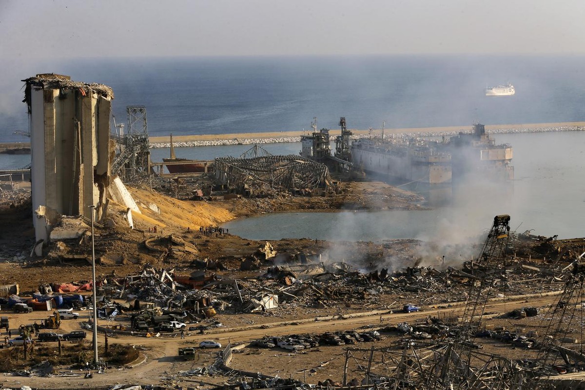 This photo shows a general view of the scene of an explosion that hit the seaport of Beirut, Lebanon, Wednesday, Aug. 5, 2020. A massive explosion rocked Beirut on Tuesday, flattening much of the city ...