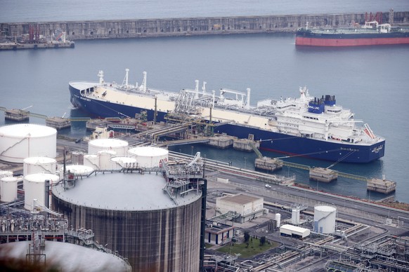 epa09814545 Hong Kong-flagged LG tanker ship Nikolay Urvantsev unload Russian gas from Yamal, at the port in Bilbao, Spain, 10 March 2022. EU authorities analyse how to end reliance on Russian gas. EP ...