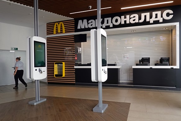 epa09844004 A view of a closed McDonald&#039;s restaurant at a food court in a shopping mall, Moscow, Russia, 23 March 2022. On 24 February Russian troops had entered Ukrainian territory in what the R ...