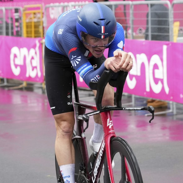 Switzerland&#039;s Stefan Kung competes during the 9th stage of the Giro D&#039;Italia, tour of Italy cycling race, an individual time trial from Savignano sul Rubicone to Cesena, Sunday, May 14, 2023 ...