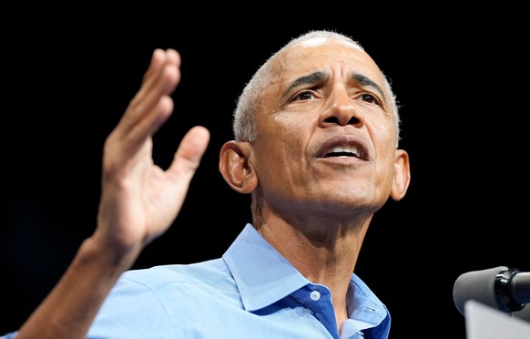 Former President Barack Obama, gestures during a rally for Virginia Democratic gubernatorial candidate Abigail Spanberger Saturday, Nov. 1, 2025, in Norfolk, Va. (AP Photo/Steve Helber)
Barack Obama