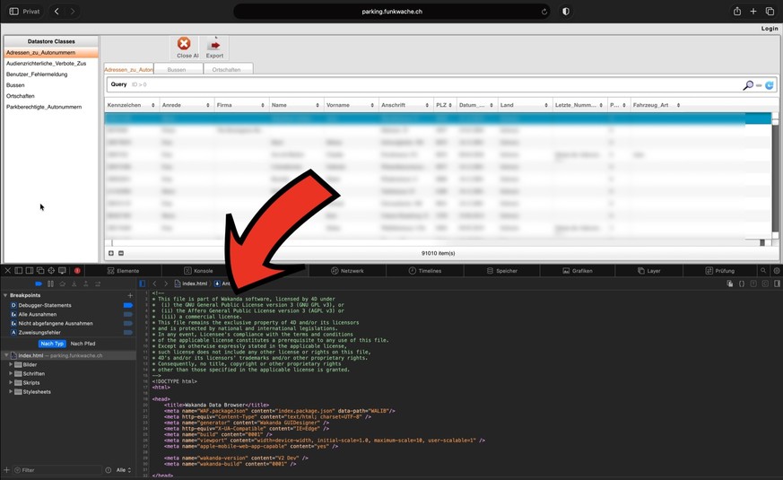 watson-Recherche zu Funkwache und Unisecur (Mai 2026). Verpixelter Screenshot.