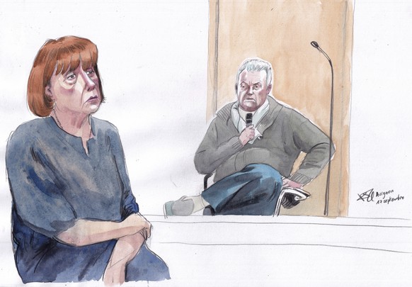 FILE - This courtroom sketch by Valentin Pasquier shows Gis