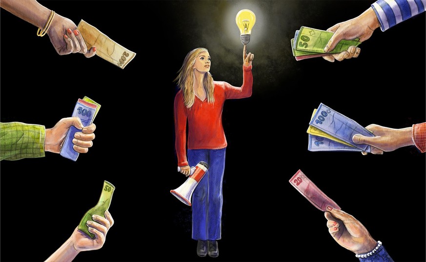 Illustration zum Thema Crowdfunding von Flavia Korner