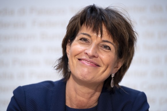 Bundesraetin Doris Leuthard an der Medienkonferenz ueber ihren Ruecktritt auf Ende Dezember 2018, am Donnerstag, 27. September 2018, in Bern. (KEYSTONE/Anthony Anex)