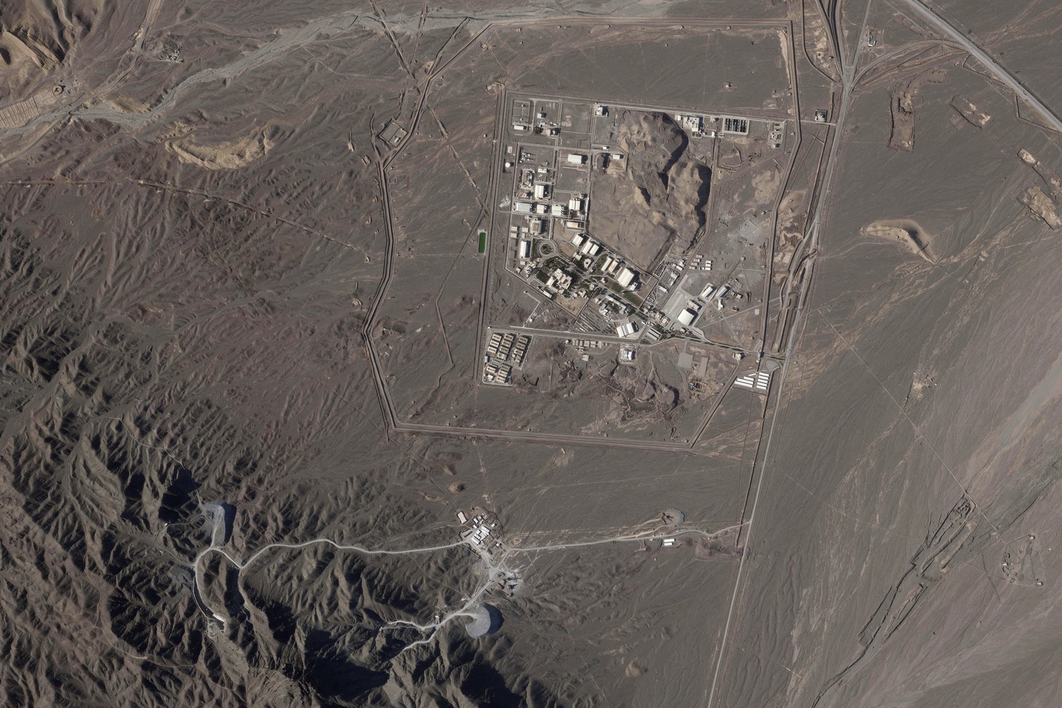This satellite photo from Planet Labs PBC shows Iran&#039;s Natanz nuclear site near Natanz, Iran, on April 14, 2023. A new underground facility at the Natanz enrichment site may put centrifuges beyon ...
