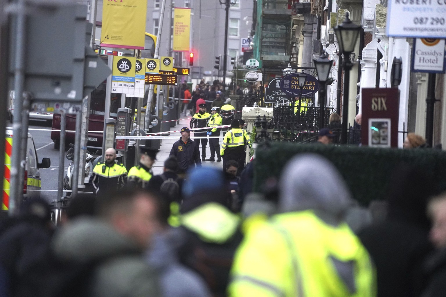 The scene in central Dublin after five people were injured, following a serious public order incident that occurred in Parnell Square East shortly after 1.30pm, Thursday 23 November 2023. Irish Police…