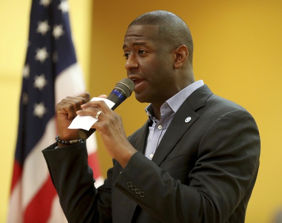 With election day Four days away, Florida gubernatorial democratic candidate Andrew Gillum visits the Wynmoor democratic club at Wynmoor Village in Coconut Creek, Fla., on Friday, Nov. 2, 2018. (Carli ...