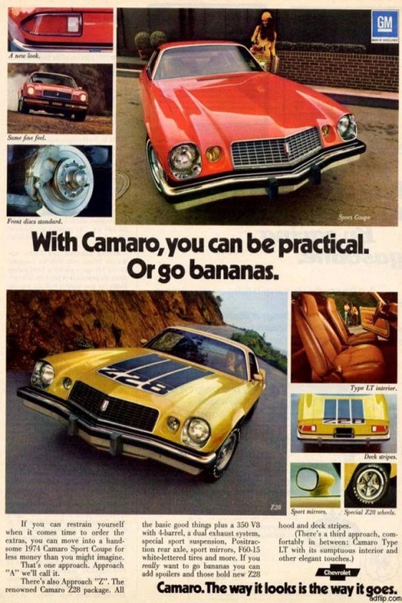 GM Werbung Chevrolet Camaro 1970s https://www.chevyhardcore.com/news/camaro-by-the-letters-rs-ss-and-z28/