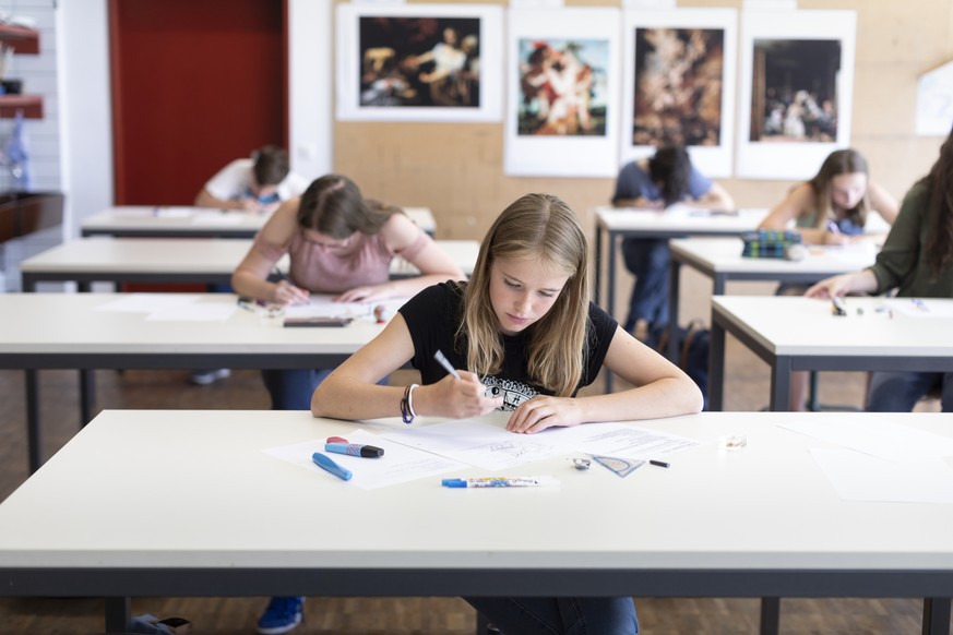 IM HINBLICK AUF DEN SCHULJAHRESBEGINN STELLEN WIR IHNEN FOLGENDES NEUES BILDMATERIAL VOM UNTERRICHT AN GYMNASIALEN MATURITAETSCHULEN ZUR VERFUEGUNG --- Class 2A pictured taking an exam during natural  ...