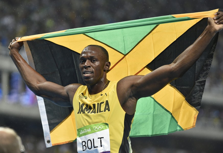 epa06022068 (FILE) - Usain Bolt of Jamaica celebrates after winning the gold medal in the men's 200m Final race of the Rio 2016 Olympic Games Athletics, Track and Field events at the Olympic Stadium i ...