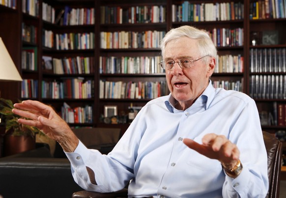 FILE- In this May 22, 2012, file photo, Charles Koch speaks in his office at Koch Industries in Wichita, Kan. Koch, a billionaire industrialist, warned America is &quot;done for&quot; if the conservat ...