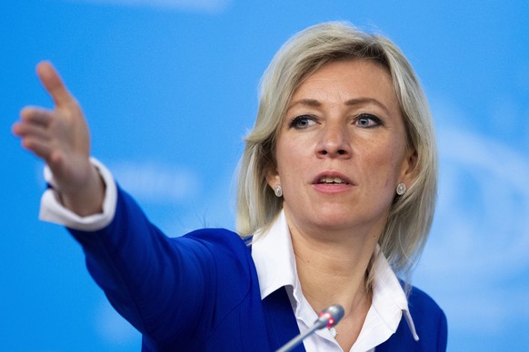 Russian Foreign Ministry spokesperson Maria Zakharova gestures as she attends Russian Foreign Minister Sergey Lavrov&#039;s annual roundup news conference summing up his ministry&#039;s work in 2019,  ...