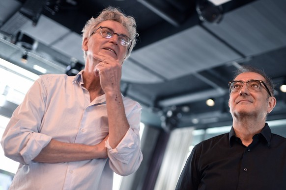 Project initiators Bruno Deckert, left, and filmmaker Samir, right, at the KOSMOS cultural center in Zurich on Wednesday, August 30, 2017. Opened on Saturday, September 2 at the corner of Langstrasse/Europaal...