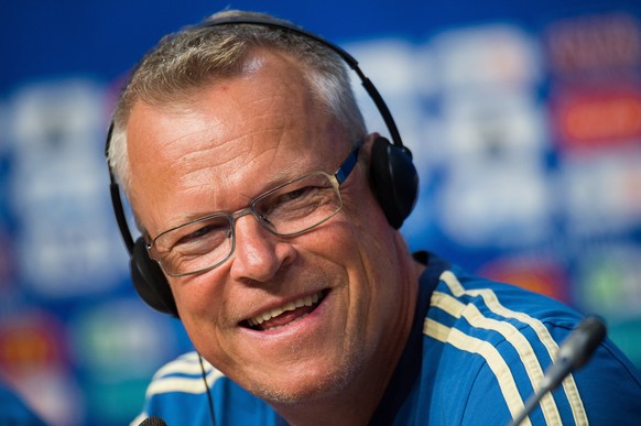 epa06867324 Sweden&#039;s head coach Janne Andersson attends a press conference held at the Samara Arena Stadium, Samara, Russia, 06 July 2018.
Sweden will face England in a quarter final match in the ...