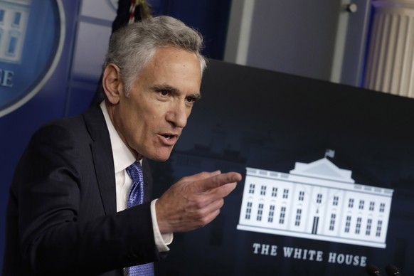 epa08692356 White House adviser on coronavirus Scott Atlas speaks after US President Donald J. Trump&#039;s news conference in the Brady Press Briefing Room of the White House in Washington, DC, USA,  ...