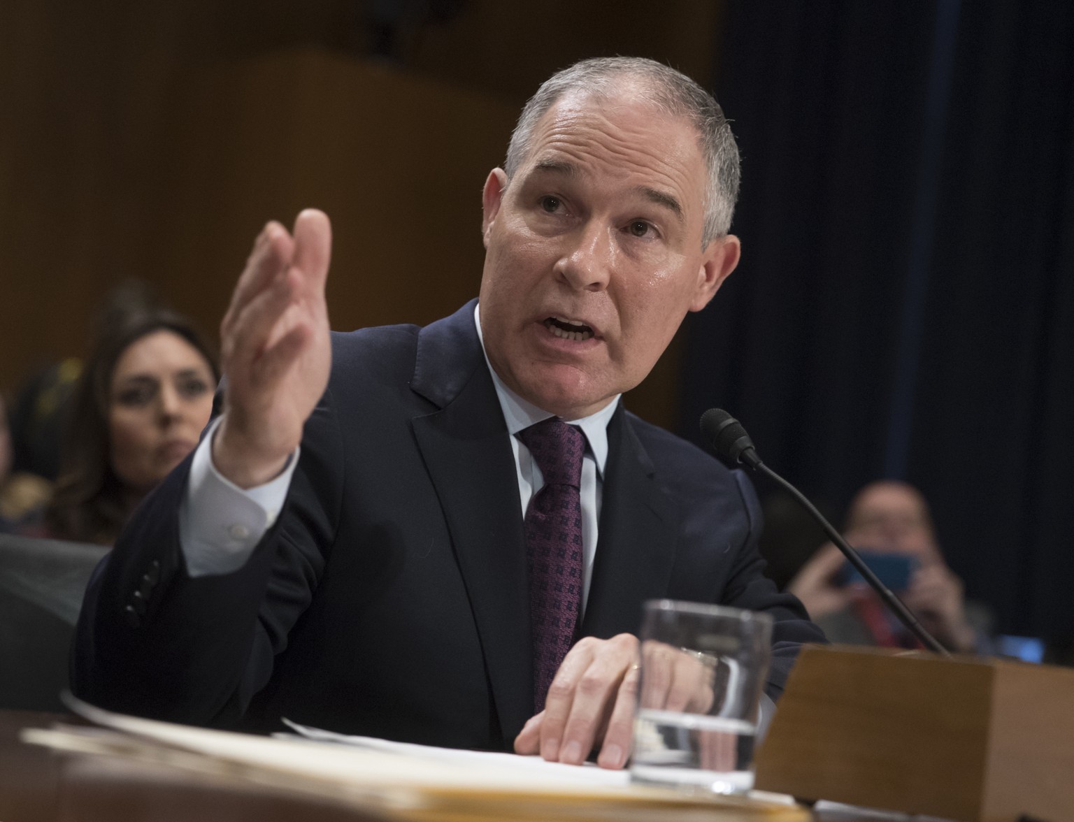 FILE - In this Jan. 18, 2017 file photo, Environmental Protection Agency Administrator-designate, Oklahoma Attorney General Scott Pruitt testifies on Capitol Hill in Washington at his confirmation hea ...