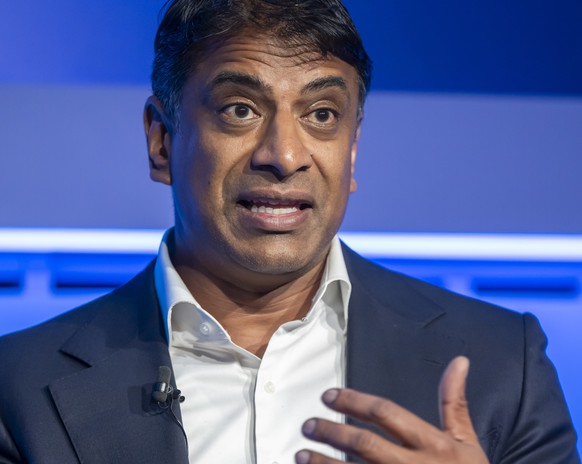 epa12671346 Vas Narasimhan, Chief Executive Officer, Novartis, Switzerland, speaks during a panel discussion during the 56th annual meeting of the World Economic Forum (WEF), in Davos, Switzerland, 22 ...