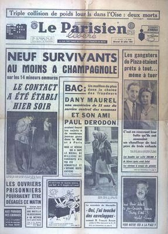 Titelseite des «Parisien» zum Unglück in Champagnole, 1964.
