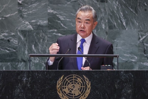 epa11621109 Foreign Minister of the People&#039;s Republic of China Wang Yi speaks during the &#039;Summit of the Future&#039; being held in advance of this week?s General Debate of the 79th session o ...