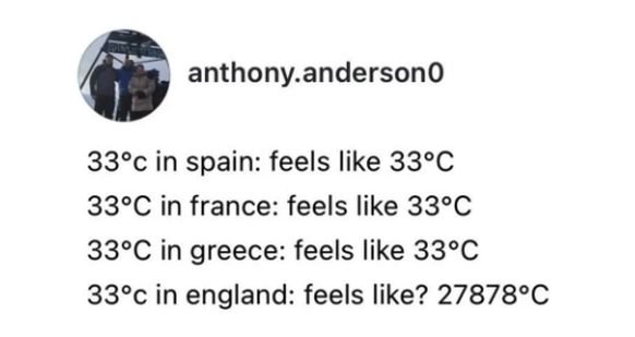 Great British heatwave of May 2026 
https://www.reddit.com/r/GreatBritishMemes/