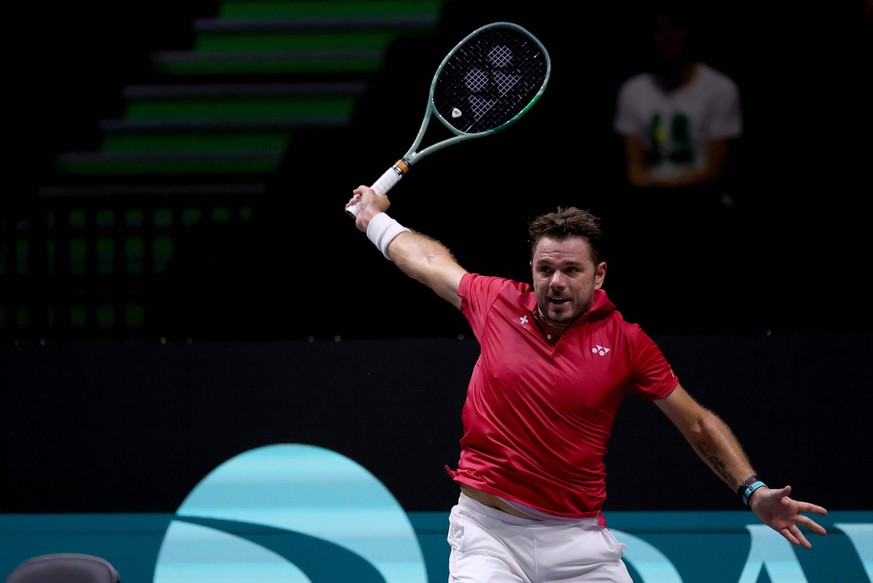 Mandatory Credit: Photo by Ella Ling/Shutterstock 14094307av Stan Wawrinka of Switzerland in action Davis Cup 2023, Group Stage, Group B, Day One, Tennis, AO Arena, Manchester, UK - 12 Sep 2023 Davis  ...