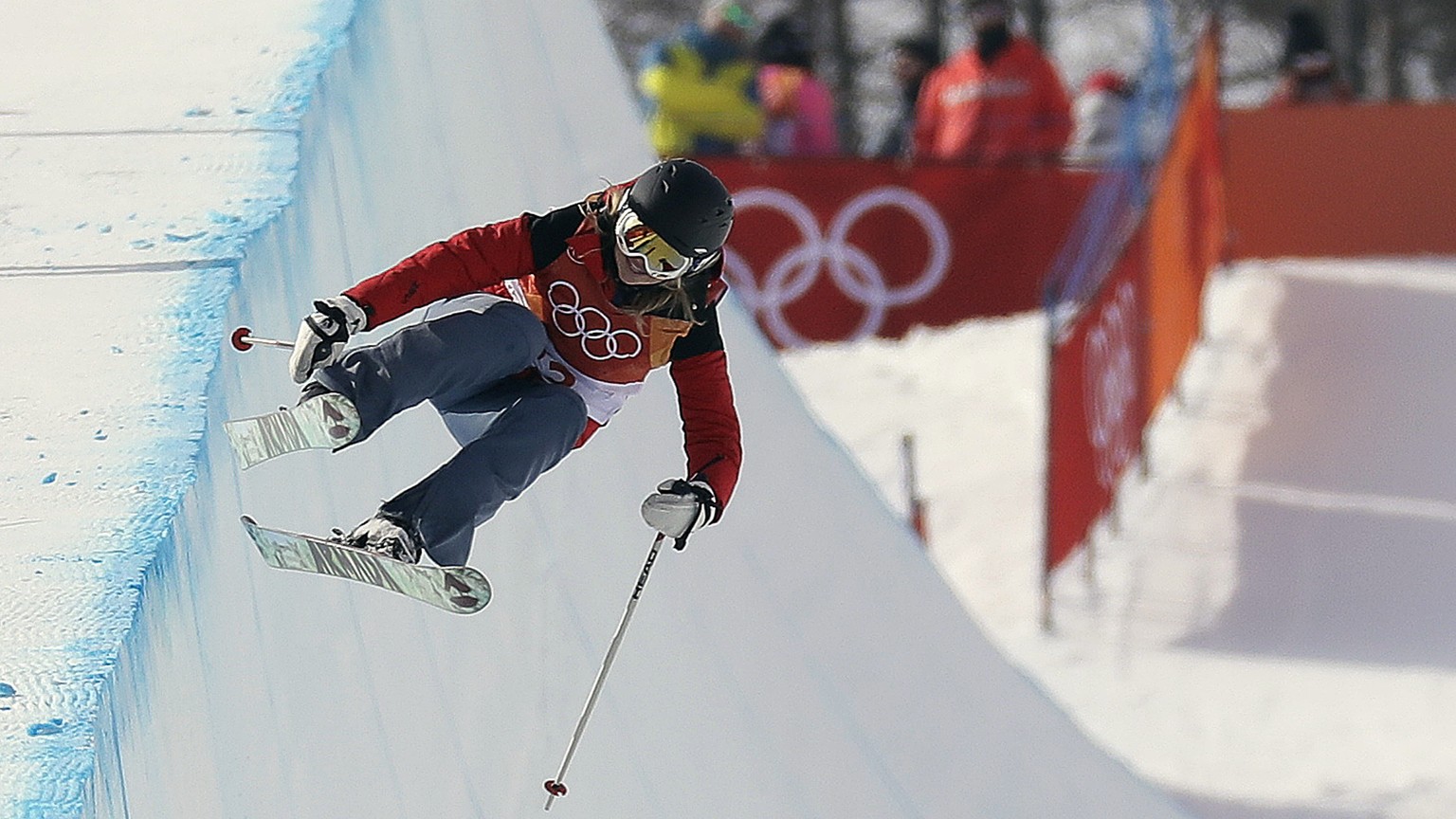 Elizabeth Marian Swaney, of Hungary, runs the course during the women&#039;s halfpipe qualifying at Phoenix Snow Park at the 2018 Winter Olympics in Pyeongchang, South Korea, Monday, Feb. 19, 2018. (A ...