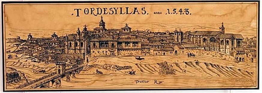 Tordesillas wenige Jahre nach Johannas Tod, gezeichnet von Anton van den Wyngaerde. Hier wurde Johanna im Palast untergebracht, zusammen mit ihrer Tochter Katharina.