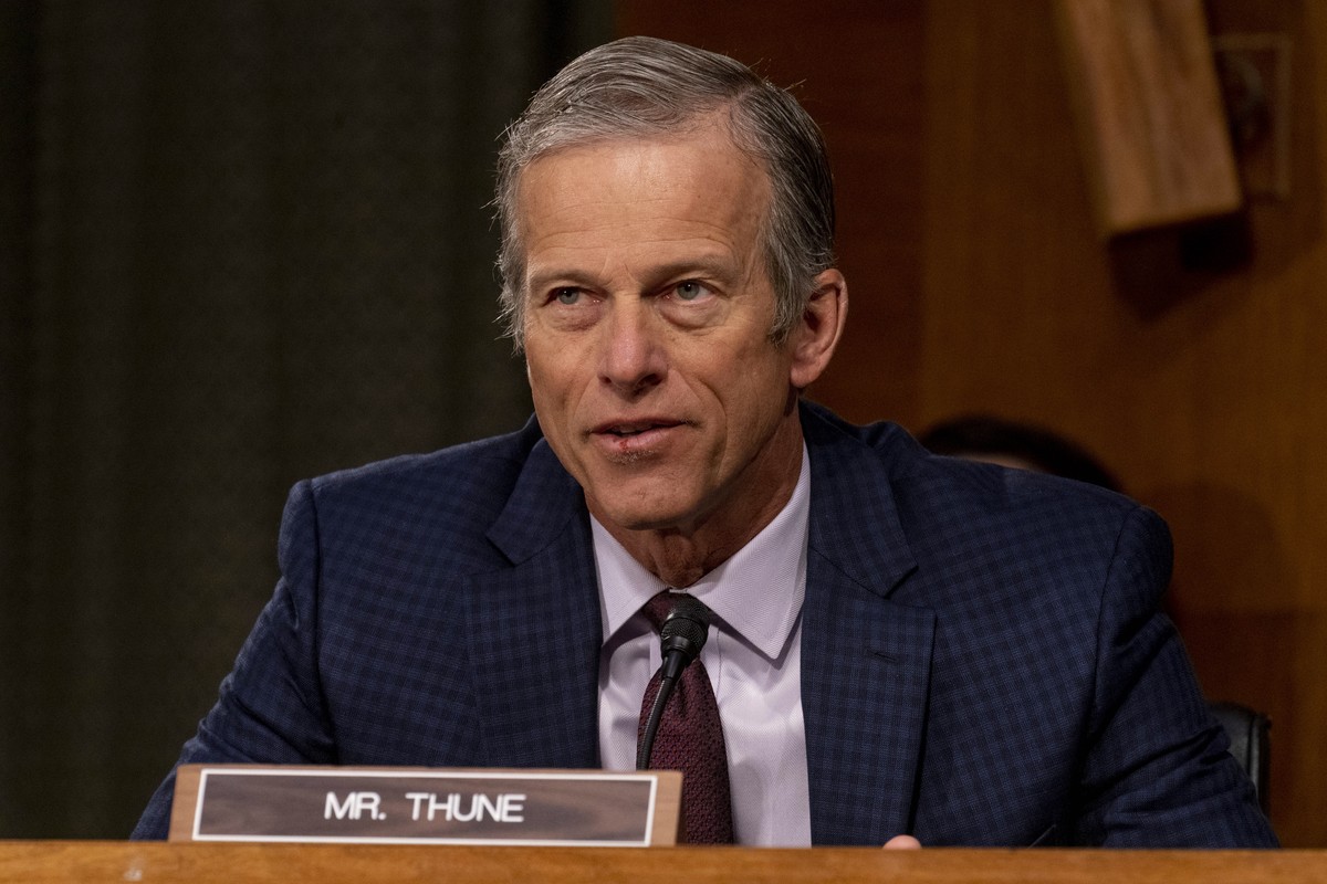 epa08949179 Sen. John Thune, R-S.D. speaks during a Senate Finance Committee hearing to examine the expected nomination of Janet Yellen to be Secretary of the Treasury on Capitol Hill in Washington, D ...