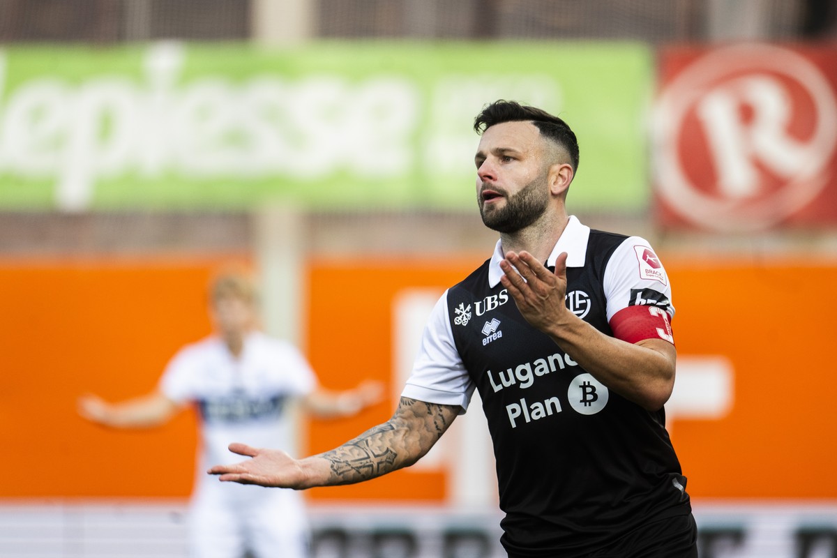 Renato Steffen (LUG), celebrate the 1 - 0 goal, during the Super League soccer match FC Lugano against Lausanne Sport LS, at the Cornaredo Stadium in Lugano, Sunday, 22 February, 2026. .(KEYSTONE / Ti ...
