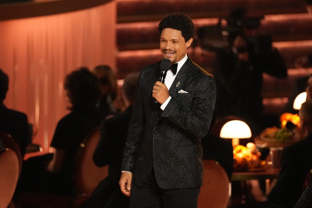 Host Trevor Noah speaks during the 68th annual Grammy Awards on Sunday, Feb. 1, 2026, in Los Angeles. (AP Photo/Chris Pizzello)
Trevor Noah