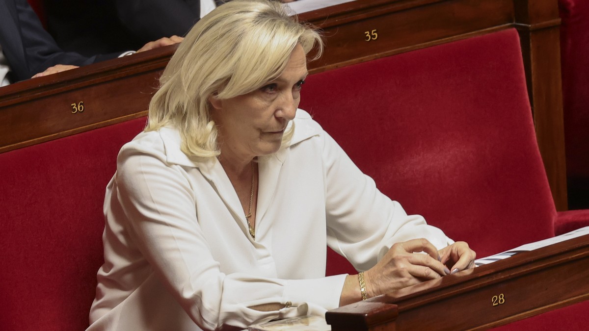 epa13125140 Rassemblement National (RN) parliamentary party leader Marine Le Pen attends a debate before the formal vote on a bill on child protection at the French National Assembly in Paris, France, ...