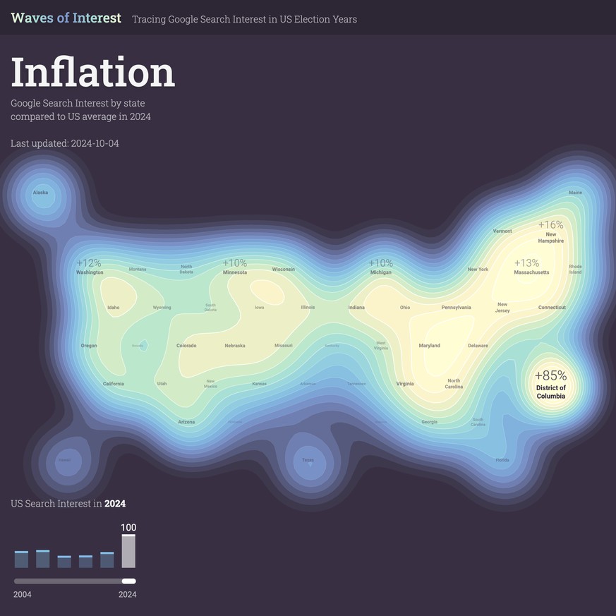 Google Trends US-Wahlen Themen in den US-Staaten Trump Harris 2024 Inflation