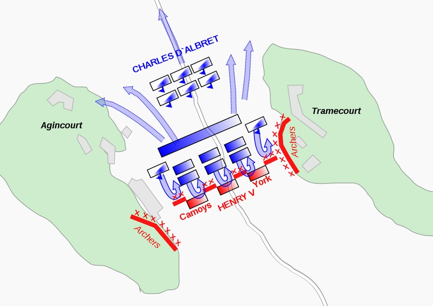 Karte: Schlacht bei Azincourt (1415)
https://de.wikipedia.org/wiki/Schlacht_von_Azincourt#/media/File:Map_Agincort.svg