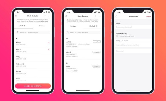 Tinder, Blockierfunktion