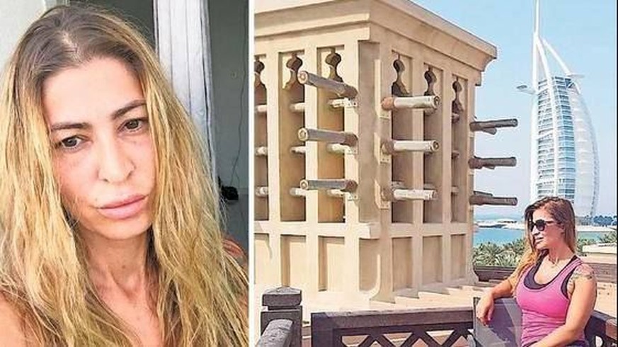 Iman Gustafsson heute und im September 2017 mit dem bekannten Burj al Arab im Hintergrund: Damals konnte sie Dubai noch geniessen