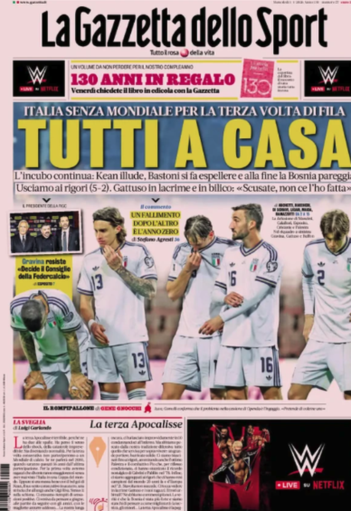 La Gazzetta dello Sport n'épargne pas les dirigeants de la fédération italienne.