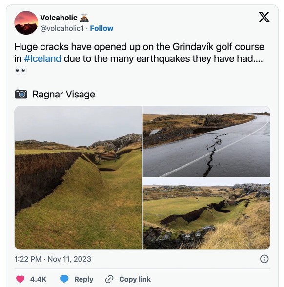 Cracks in the earth in Iceland (Grindavik) on November 11, 2023.