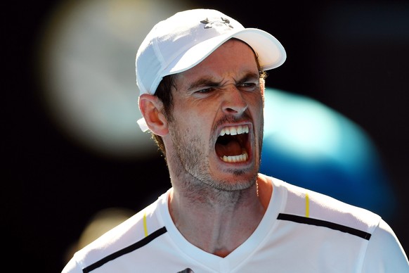 epa05740481 Andy Murray of Britain reacts during round four of the Men&#039;s Singles against Mischa Zverev of Germany at the Australian Open Grand Slam tennis tournament in Melbourne, Victoria, Austr ...