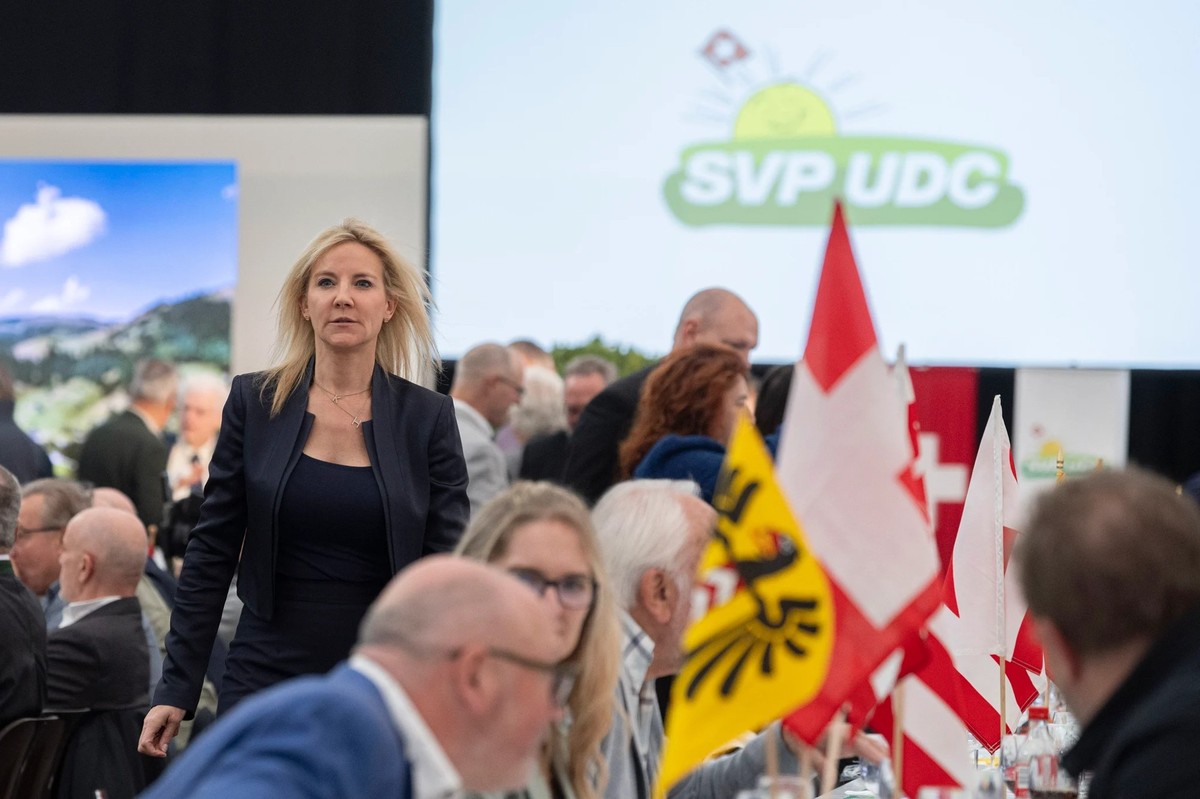 Céline Amaudruz, conseillère nationale genevoise et candidate au Conseil fédéral, ici lors de l'assemblée des délégués à Bulle.