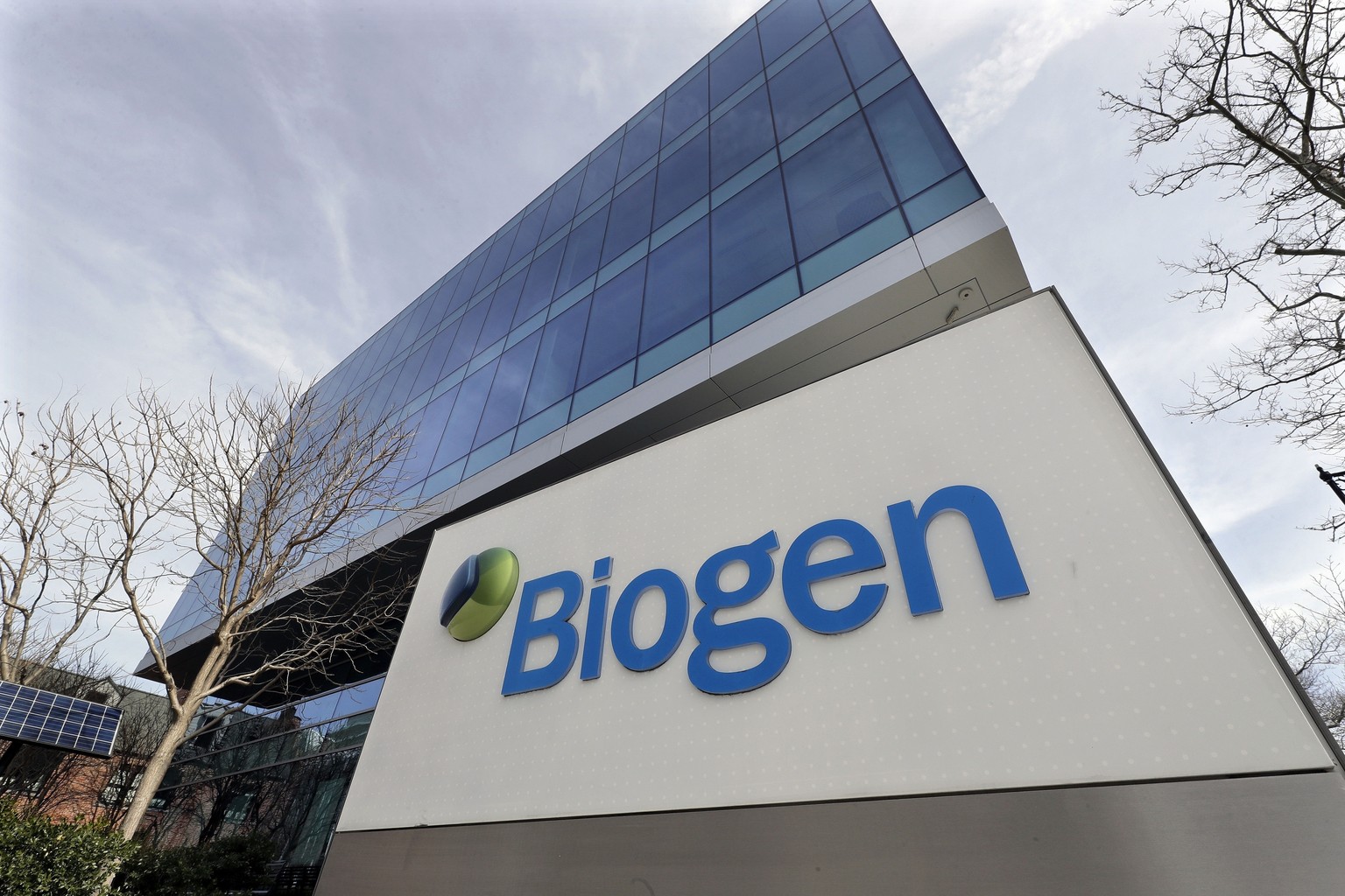 FILE - The Biogen Inc., headquarters is pictured on March 11, 2020, in Cambridge, Mass. Biogen has picked former Sanofi CEO Christopher Viehbacher to become its next leader, as the drug developer cont ...