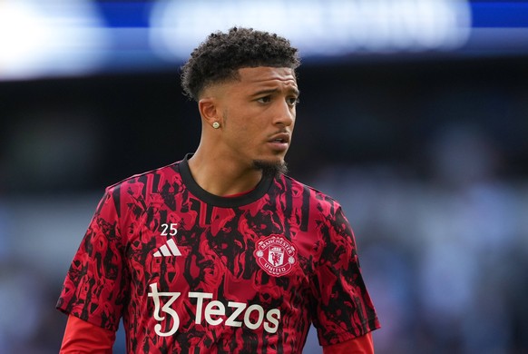 Jadon Sancho of Man Utd pre match during the Premier League match between Tottenham Hotspur and Manchester United, ManU at Tottenham Hotspur Stadium, White Hart Lane, England on 19 August 2023. Copyri ...