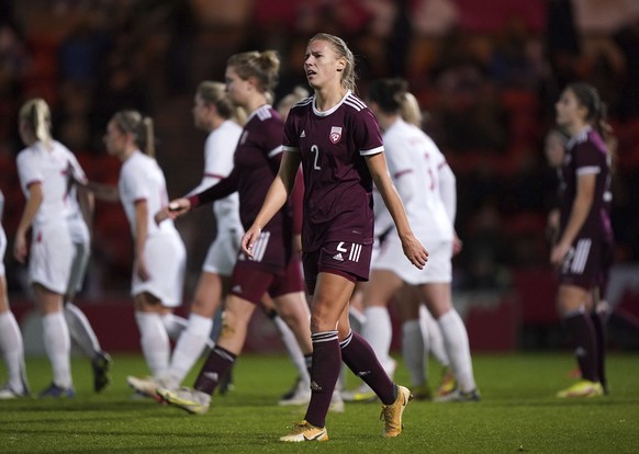 Latvia&#039;s Ligita Tumane looks dejected as England score their twentieth goal during the Women&#039;s FIFA World Cup Qualifying - Group D soccer match between England and Latvia at the Keepmoat Sta ...